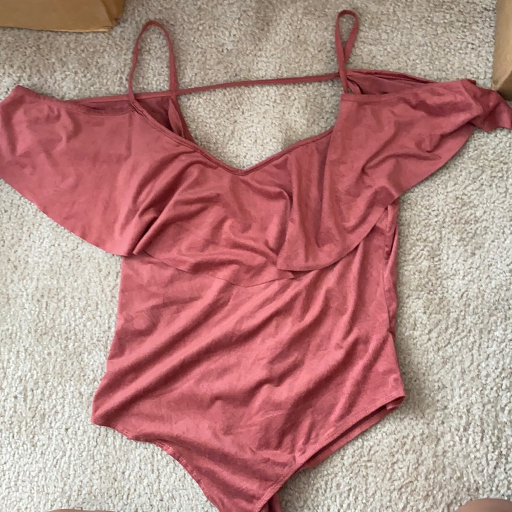 Velvet maroon off the shoulder body suit